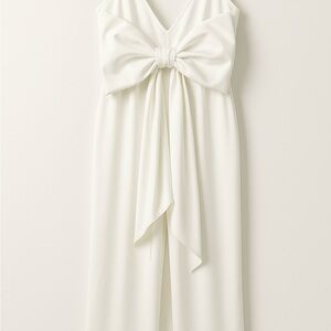 ✨🎄NWT Nasty Gal Ivory Satin Bow-Back Wide-Leg Jumpsuit | Holiday Chic | Size 12
